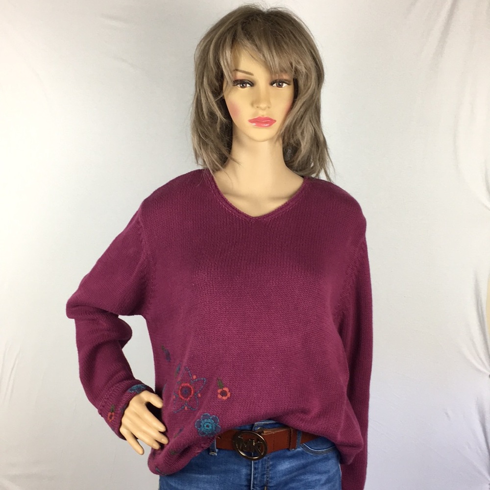 JJill embroidered purple sweater